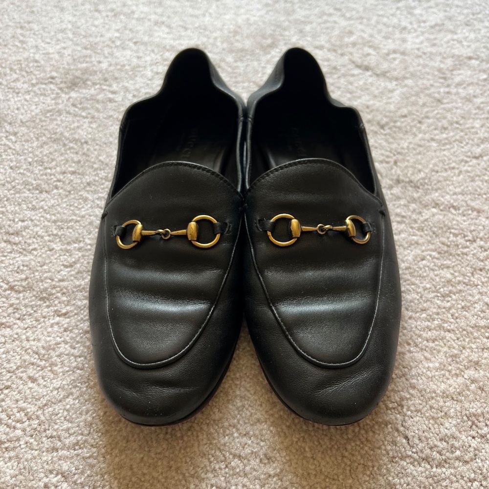 Gucci Black Leather Brixton Horsebit Loafers Women's Size 39